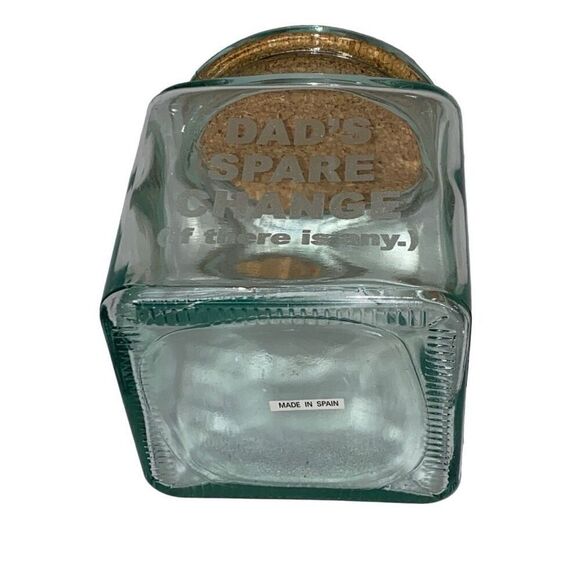 Dad’s Spare Change Jar Cork Lid Thick Clear Glass Made in Spain 5”x5”x7” READ - Picture 5 of 6